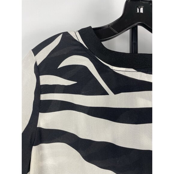 DIANE VON FURSTENBERG Black White Animal Zebra Button Back Short Sleeve Blouse M - Picture 5 of 9
